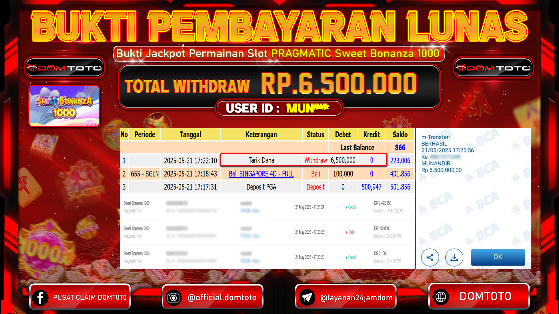 JACKPOT SLOT SWEET BONANZA 1000 21 MEI 2025